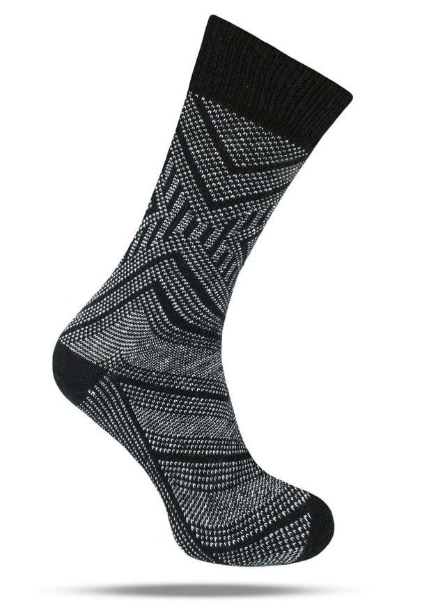 His Story - Ciepłe Wełniane Skarpetki Zimowe - Czarne ze Wzorem. Kolor: czarny. Materiał: wełna, elastan, poliamid. Wzór: geometria