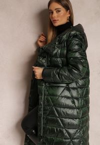 Renee - Ciemnozielona Kurtka za Kolano z Wiązanym Paskiem i Kapturem Feome. Okazja: na co dzień. Kolor: zielony. Materiał: tkanina. Styl: casual, klasyczny #4