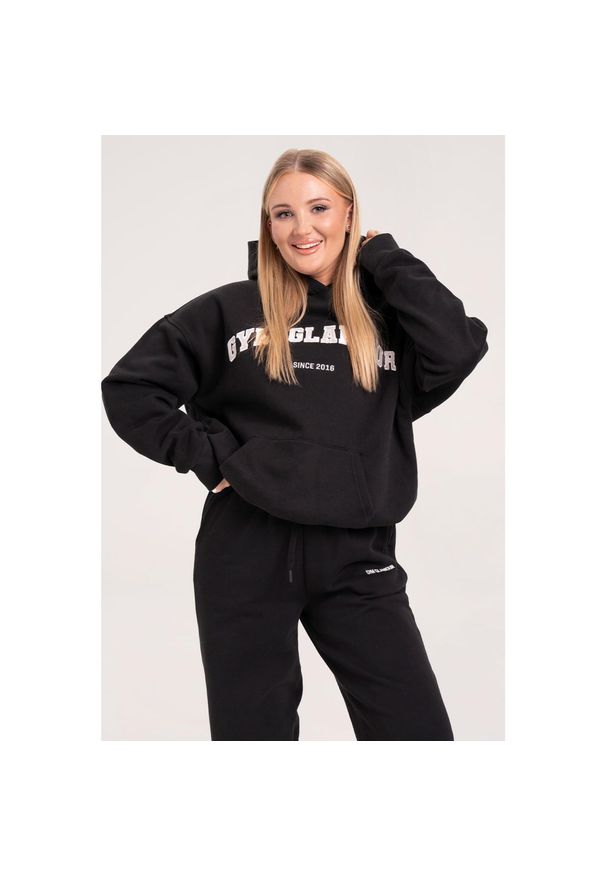 GYM GLAMOUR - Bluza fitness damska Gym Glamour college. Kolor: czarny. Sport: fitness