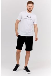 Armani Exchange - ARMANI EXCHANGE Biały t-shirt męski z czarnym logo, Rozmiar XL. Kolor: biały. Materiał: prążkowany
