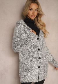 Renee - Czarno-Biały Zapinany Kardigan z Kapturem i Kieszeniami Naustinas. Okazja: na co dzień. Typ kołnierza: kaptur. Kolor: czarny. Materiał: jeans. Styl: casual #4