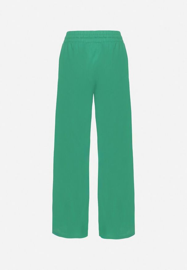 Born2be - Zielone Spodnie z Bawełny Ozdobione Wiązaniem Davione. Okazja: na co dzień. Kolor: zielony. Materiał: bawełna. Wzór: aplikacja. Styl: elegancki, casual