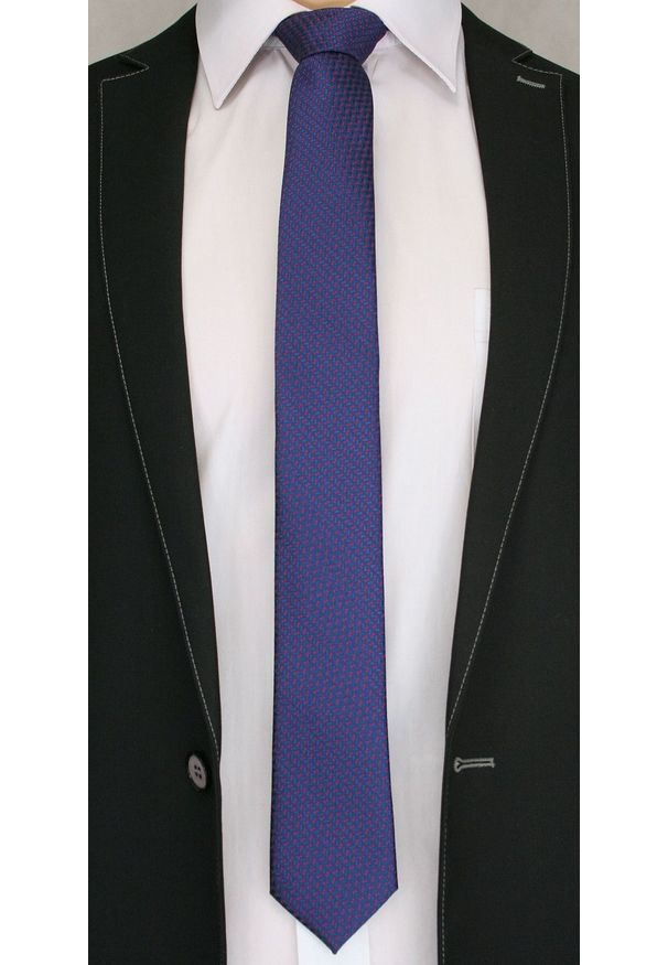 Ciemny Niebieski Elegancki Krawat -Angelo di Monti- 6 cm, Męski, w Czerwony Drobny Wzór. Kolor: niebieski, czerwony, wielokolorowy. Styl: elegancki