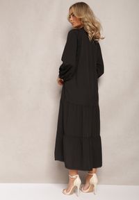 Renee - Czarna Midi Sukienka o Trapezowym Kroju z Ozdobnymi Haftami w Stylu Boho Tactila. Kolor: czarny. Wzór: haft. Sezon: jesień, wiosna. Typ sukienki: trapezowe. Styl: boho. Długość: midi
