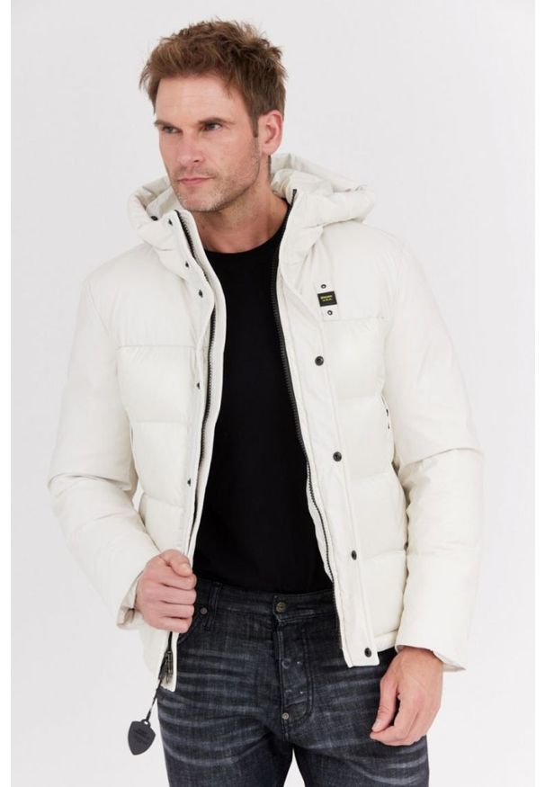 Blauer USA - BLAUER Ecru puchowa kurtka męska z kapturem Eduardo, Rozmiar M. Typ kołnierza: kaptur. Kolor: biały. Materiał: puch