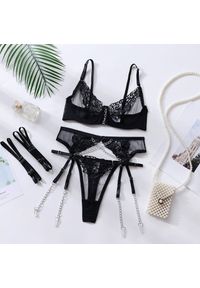Intica - Koronkowy zestaw bielizny z finezyjnymi detalami Borjanka. Kolor: czarny. Materiał: koronka. Wzór: aplikacja #1