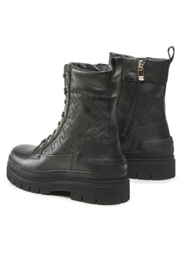 TOMMY HILFIGER - Tommy Hilfiger Trapery Lace Up Zip Boot Monogram FW0FW06849 Czarny. Kolor: czarny. Materiał: skóra