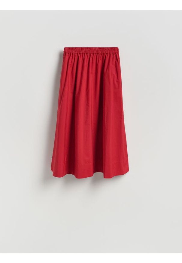 Reserved - Bawełniana spódnica midi - czerwony. Kolor: czerwony. Materiał: bawełna