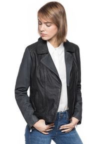 Wrangler - DAMSKA KURTKA SKÓRZANE WRANGLER DAISY LEATHER JACKET BLACK W4070ZA01. Materiał: skóra. Styl: elegancki #2