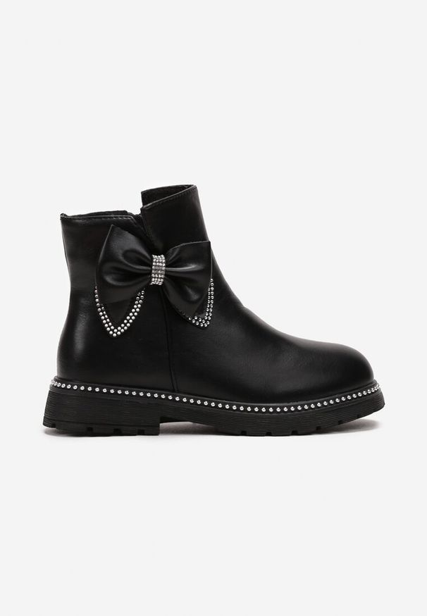 Born2be - Czarne Botki z Kokardką w Cyrkonie Almedina. Okazja: na co dzień. Kolor: czarny. Styl: casual