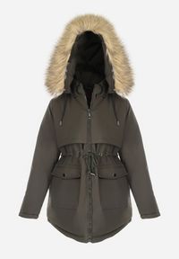Born2be - Ciemnozielona Kurtka Parka z Odpinanym Kapturem i Futerkiem Noizie. Okazja: na co dzień. Kolor: zielony. Materiał: futro. Styl: casual, elegancki