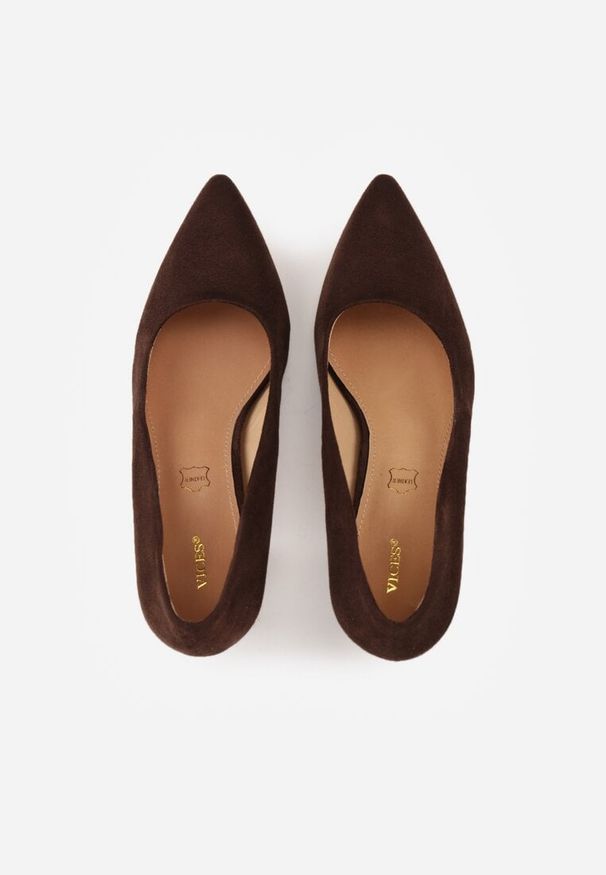 Born2be - Ciemnobrązowe Klasyczne Czółenka na Obcasie Vices ze Skórzaną Wkładką Maithria. Okazja: do pracy, na spotkanie biznesowe. Kolor: brązowy. Materiał: skóra. Obcas: na obcasie. Styl: klasyczny. Wysokość obcasa: średni