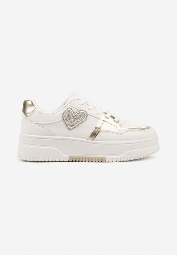 Born2be - Białe Sneakersy z Brokatowym Serduszkiem Asitalla. Nosek buta: okrągły. Zapięcie: sznurówki. Kolor: biały. Materiał: materiał. Obcas: na obcasie. Wysokość obcasa: niski