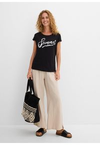 bonprix - Shirt z cekinami. Kolor: czarny. Wzór: napisy #2