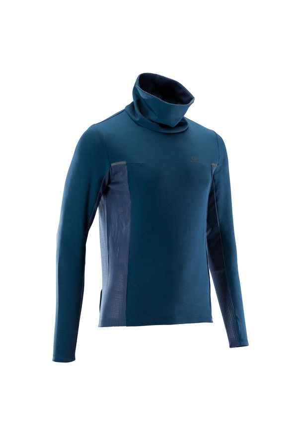 KALENJI - Bluza do biegania męska Kalenji Run Warm+ ocieplana. Kolor: turkusowy, wielokolorowy, niebieski. Materiał: elastan, poliester, materiał, lyocell. Wzór: gładki. Sport: bieganie