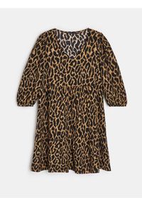Sinsay - Sukienka mini babydoll w panterkę - brązowy. Kolor: brązowy. Wzór: motyw zwierzęcy. Długość: mini #1