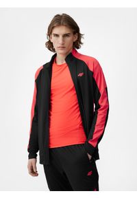 4f - Bluza treningowa rozpinana bez kaptura męska. Typ kołnierza: bez kaptura. Kolor: czerwony. Materiał: dzianina, materiał. Długość rękawa: raglanowy rękaw #1