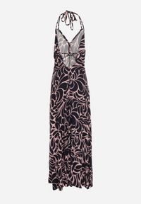 Born2be - Czarno-Różowa Wiskozowa Sukienka o Rozkloszowanym Kroju z Wiązaniem na Plecach Canella. Kolor: czarny. Materiał: wiskoza. Wzór: aplikacja. Styl: elegancki #3