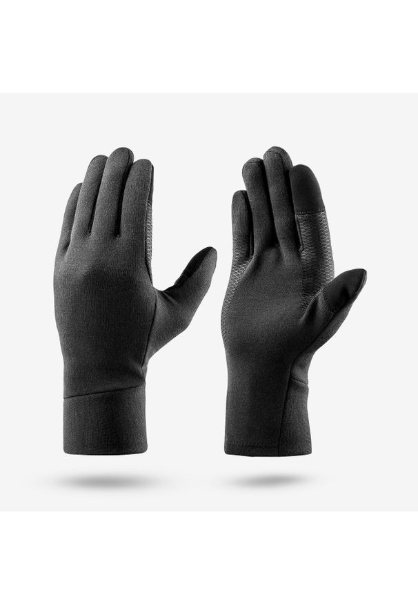 SIMOND - Rękawiczki turystyczne wewnętrzne Forclaz MT500 merino. Kolor: czarny. Materiał: poliamid, poliester, wełna, materiał, elastan. Sport: turystyka piesza
