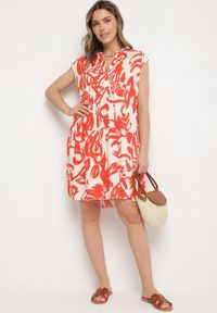 Born2be - Pomarańczowa Bawełniana Sukienka z Abstrakcyjnym Wzorem Lioraia. Okazja: na co dzień. Typ kołnierza: dekolt w kształcie V. Kolor: pomarańczowy. Materiał: bawełna. Długość rękawa: krótki rękaw. Typ sukienki: proste. Styl: casual, elegancki #7