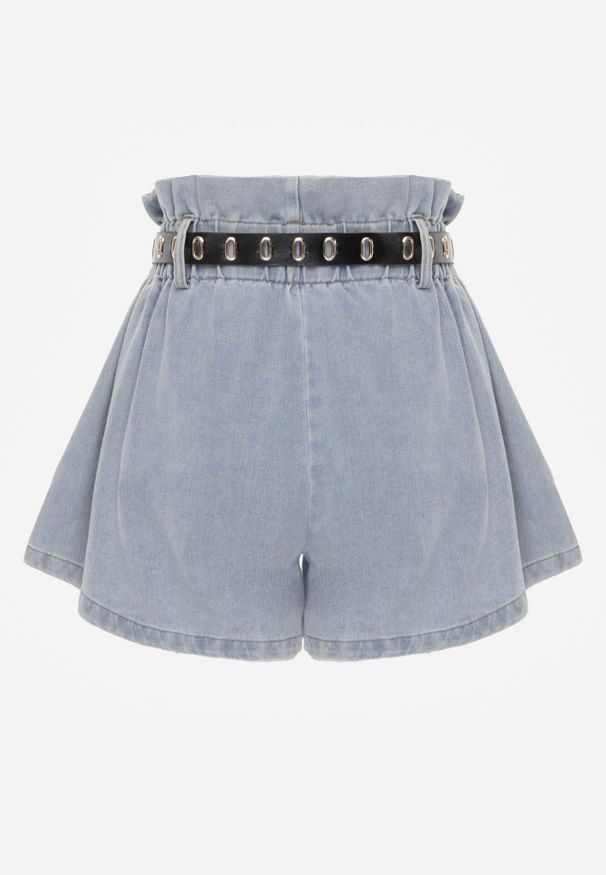 Born2be - Jasnoniebieskie Jeansowe Szorty z Szeroką Gumką w Pasie i Dodatkowym Paskiem ze Sprzączką Delilata. Okazja: na co dzień. Kolor: niebieski. Materiał: jeans. Styl: elegancki, casual