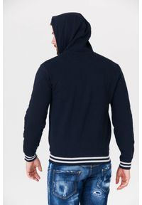 Guess - GUESS Granatowa bluza męska z kapturem na zamek, Rozmiar S. Typ kołnierza: kaptur. Kolor: niebieski. Wzór: aplikacja #3