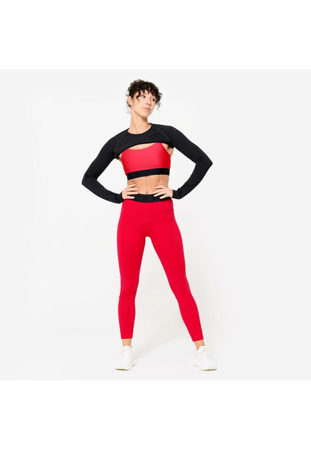 DOMYOS - Legginsy fitness damskie Domyos. Kolor: czerwony. Materiał: materiał, poliamid, elastan. Sport: fitness