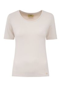 Ochnik - T-shirt jasnobeżowy basic damski. Kolor: beżowy. Materiał: wiskoza. Długość rękawa: krótki rękaw. Długość: krótkie. Styl: klasyczny