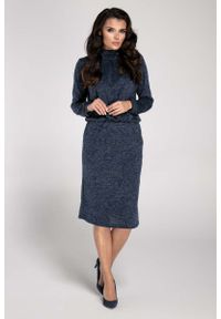 Nommo - Granatowa Sukienka Mini z Półgolfem. Kolor: niebieski. Materiał: poliester, wiskoza, poliamid. Długość: mini #1