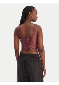 Adidas - adidas Top Pleather KD8786 Bordowy Slim Fit. Kolor: czerwony. Materiał: skóra #3