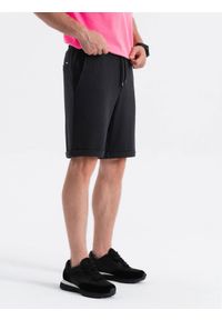 Ombre Clothing - Dzianinowe szorty męskie z podwiniętymi nogawkami - czarne V2. Okazja: na co dzień. Kolor: czarny. Materiał: dzianina. Wzór: jednolity. Styl: klasyczny, casual #4
