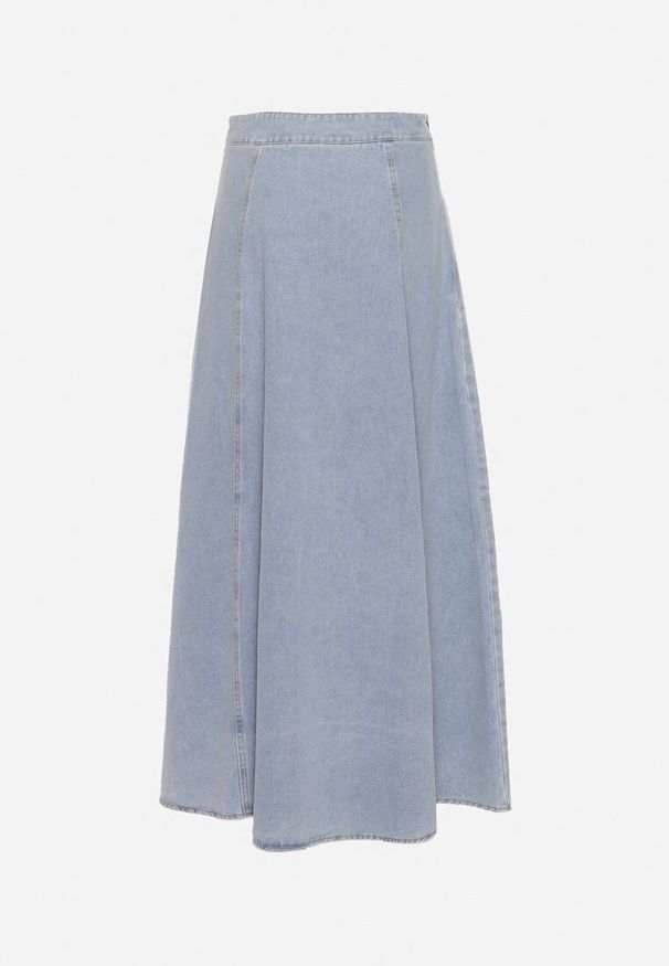 Born2be - Jasnoniebieska Bawełniana Spódnica Jeansowa Maxi Rozkloszowana z Łańcuszkiem Zallire. Kolor: niebieski. Materiał: bawełna, jeans. Styl: boho