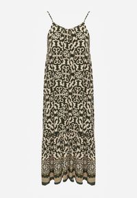 Renee - Ciemnozielona Rozkloszowana Sukienka z Bawełny na Cienkich Ramiączkach Nellmaira. Okazja: na imprezę. Kolor: zielony. Materiał: bawełna. Długość rękawa: na ramiączkach. Sezon: lato #6