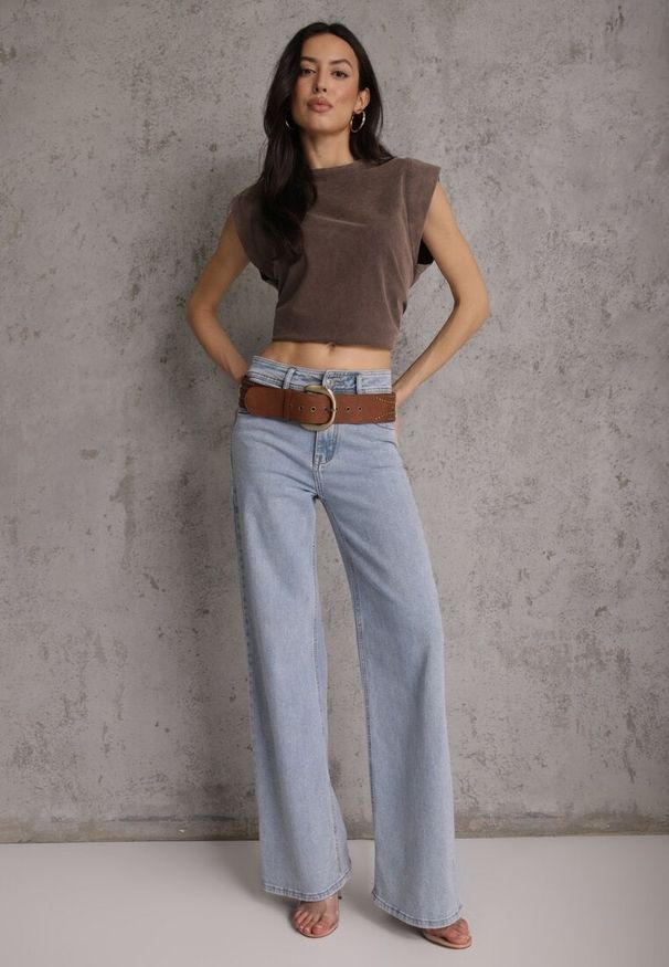 Renee - Brązowy Top z Bawełny w Stylu Grunge z Szeroką Linią Ramion Tezorea. Kolor: brązowy. Materiał: bawełna