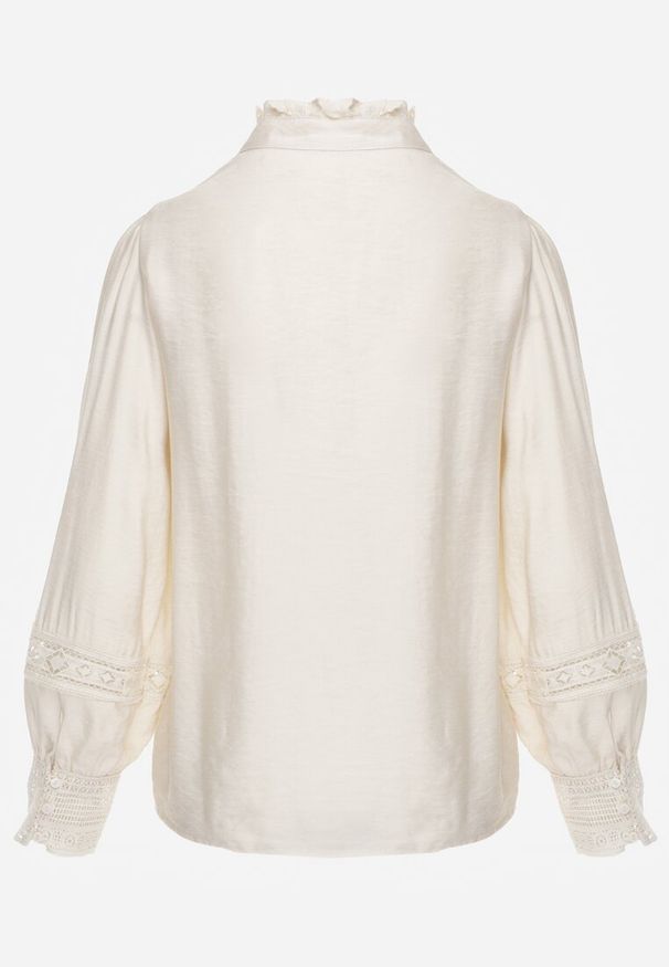 Renee - Jasnobeżowa Koszula ze Stójką i Koronką Phaeninca. Okazja: na co dzień. Typ kołnierza: kołnierzyk stójkowy. Kolor: beżowy. Materiał: koronka. Wzór: koronka. Styl: casual, elegancki