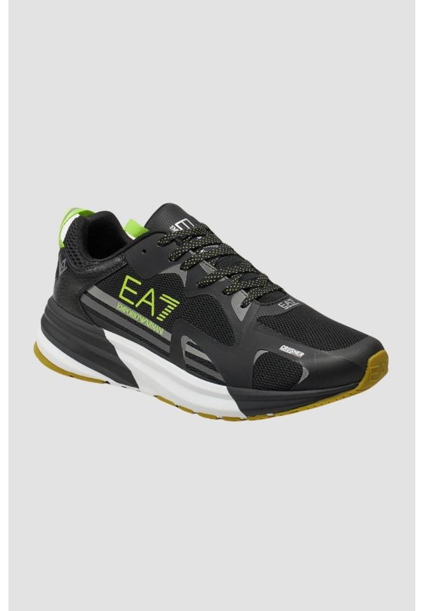 EA7 Emporio Armani - EA7 Czarne sneakersy z zielonym logo, Rozmiar 42 2/3. Kolor: czarny