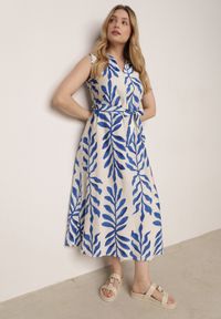 Born2be - Niebieska Pudełkowa Sukienka Wiskozowa Bez Rękawów z Wiązanym Paskiem Fontalin. Okazja: na co dzień, do pracy. Kolor: niebieski. Materiał: wiskoza. Długość rękawa: bez rękawów. Styl: boho, casual, elegancki #4