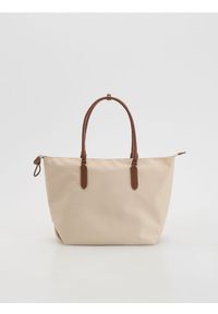 Reserved - Tkaninowa torebka shopper - beżowy. Kolor: beżowy. Wzór: gładki