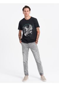 Ombre Clothing - Spodnie męskie JOGGERY jeansowe z przetarciami - jasnoszare V4 - Rozmiar: XXL. Kolor: szary. Materiał: jeans