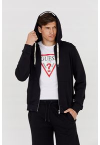Guess - GUESS Czarna męska bluza z kapturem Slim Fit, Rozmiar S. Typ kołnierza: kaptur. Kolor: czarny #4