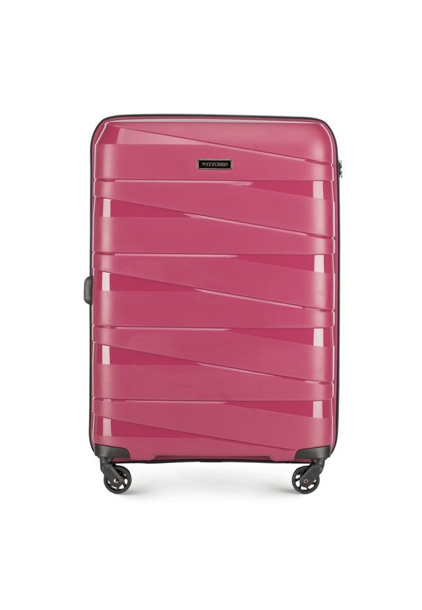 Wittchen - Średnia walizka z polipropylenu z geometrycznymi tłoczeniami. Kolor: różowy. Materiał: guma. Wzór: geometria. Styl: elegancki