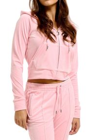 Juicy Couture - JUICY COUTURE Różowa damska bluza Madison Hoodie, Rozmiar M. Typ kołnierza: kaptur. Kolor: różowy. Materiał: materiał, poliester, elastan. Wzór: aplikacja. Styl: elegancki #4