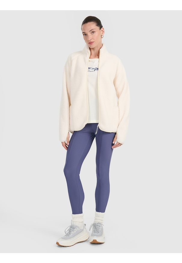 4f - 4F T-shirt regular z nadrukiem damski - biały XS. Okazja: na co dzień. Kolor: biały. Materiał: bawełna, materiał. Wzór: nadruk. Styl: casual