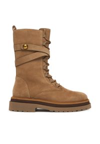 TwinSet - TWINSET Botki 252TGT050 Brązowy. Kolor: brązowy. Materiał: skóra, zamsz