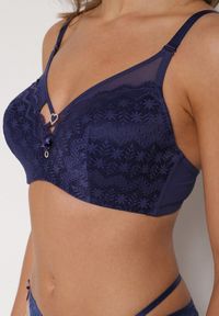 Born2be - Granatowy Koronkowy Biustonosz Ozdobiony Cyrkoniowym Sercem Galirope. Kolor: niebieski. Materiał: koronka. Wzór: aplikacja #3
