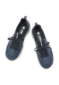 Półbuty damskie Rieker, cholewka ze skóry ekologicznej gładkiej klasyczne wsuwane lekka sportowa forma amortyzowana podeszwa, niebieskie, 44562-14. Zapięcie: bez zapięcia. Kolor: niebieski. Materiał: skóra ekologiczna. Szerokość cholewki: normalna. Wzór: gładki. Styl: klasyczny, sportowy #7