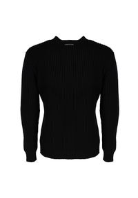 Les Hommes Sweter | LHK108 647U | Round Neck Asymetric Sweater | Mężczyzna | Czarny. Okazja: na co dzień. Kolor: czarny. Materiał: wełna. Styl: casual #4