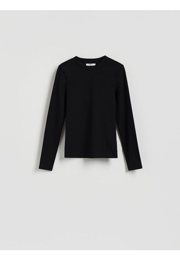 Reserved - Longsleeve w prążek - czarny. Kolor: czarny. Materiał: bawełna. Długość rękawa: długi rękaw. Wzór: prążki