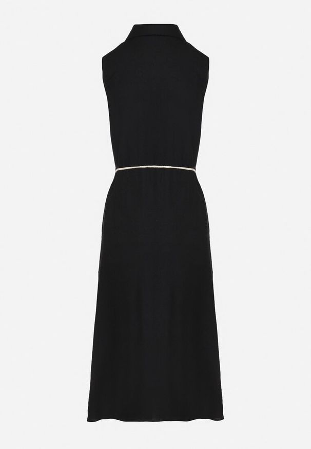 Born2be - Czarna Koszulowa Sukienka z Wiskozy o Rozkoszowanym Kroju Wiązaniem z Frędzlami Zenbia. Okazja: na co dzień. Typ kołnierza: kołnierzyk klasyczny. Kolor: czarny. Materiał: wiskoza. Typ sukienki: koszulowe. Styl: klasyczny, casual, elegancki