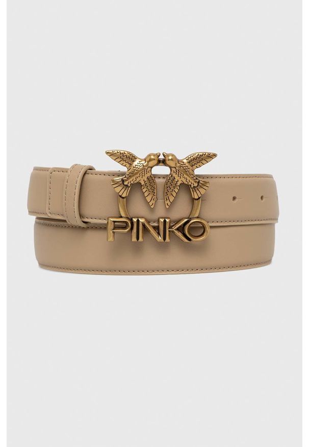 Pinko pasek skórzany damski kolor beżowy. Kolor: beżowy. Materiał: skóra
